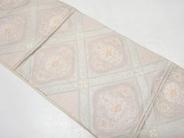 JAPANESE KIMONO / ANTIQUE FUKURO OBI / SILK / WOVEN FLORAL CREST